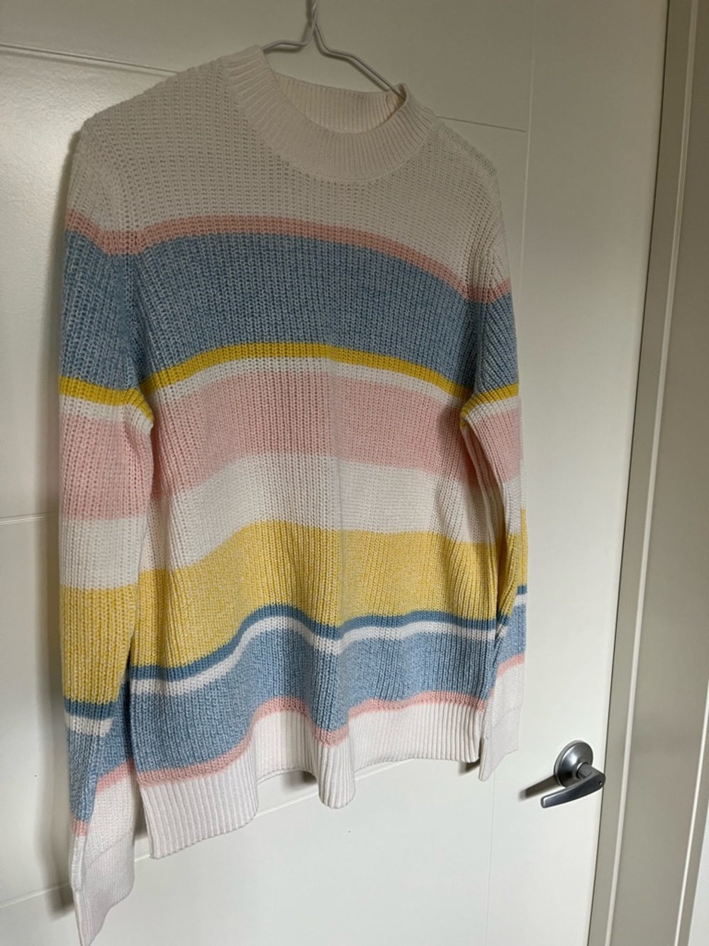 Joe Fresh Pastel Stripe Crewneck Sweater in Blue, Pink, Yellow, White